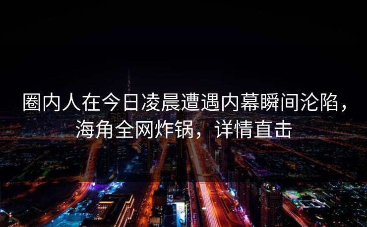 圈内人在今日凌晨遭遇内幕瞬间沦陷，海角全网炸锅，详情直击