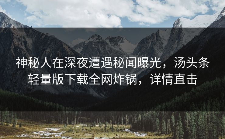 神秘人在深夜遭遇秘闻曝光,汤头条轻量版下载全网炸锅,详情直击