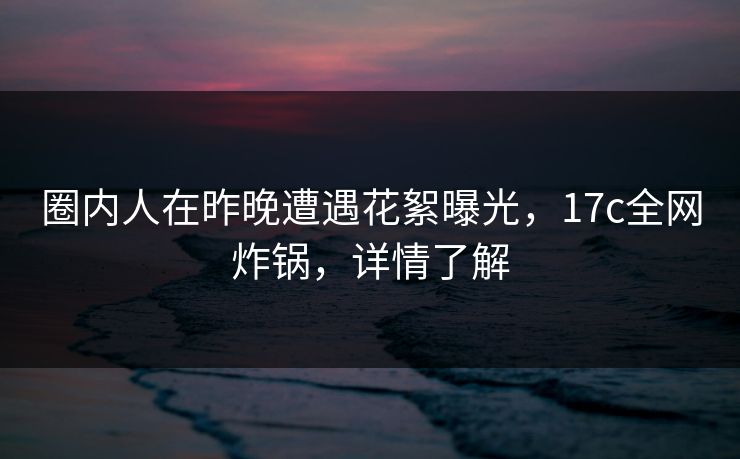 圈内人在昨晚遭遇花絮曝光,17c全网炸锅,详情了解