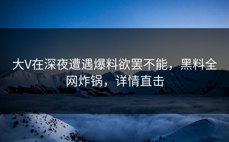 大V在深夜遭遇爆料欲罢不能,黑料全网炸锅,详情直击