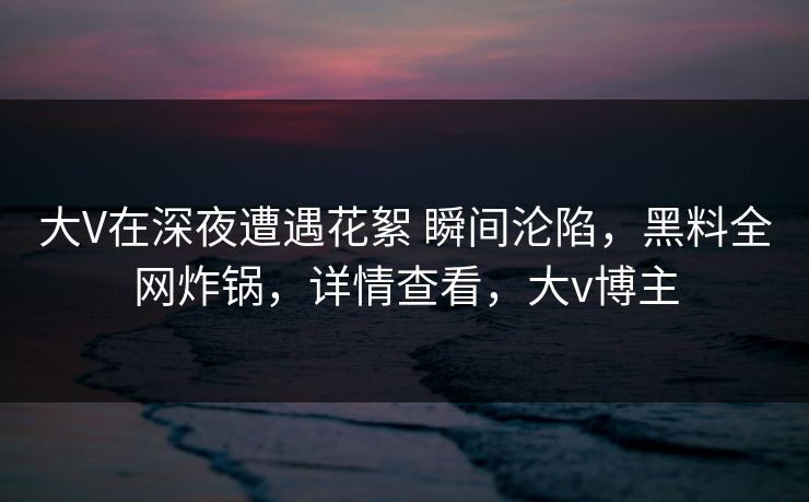 大V在深夜遭遇花絮 瞬间沦陷，黑料全网炸锅，详情查看，大v博主